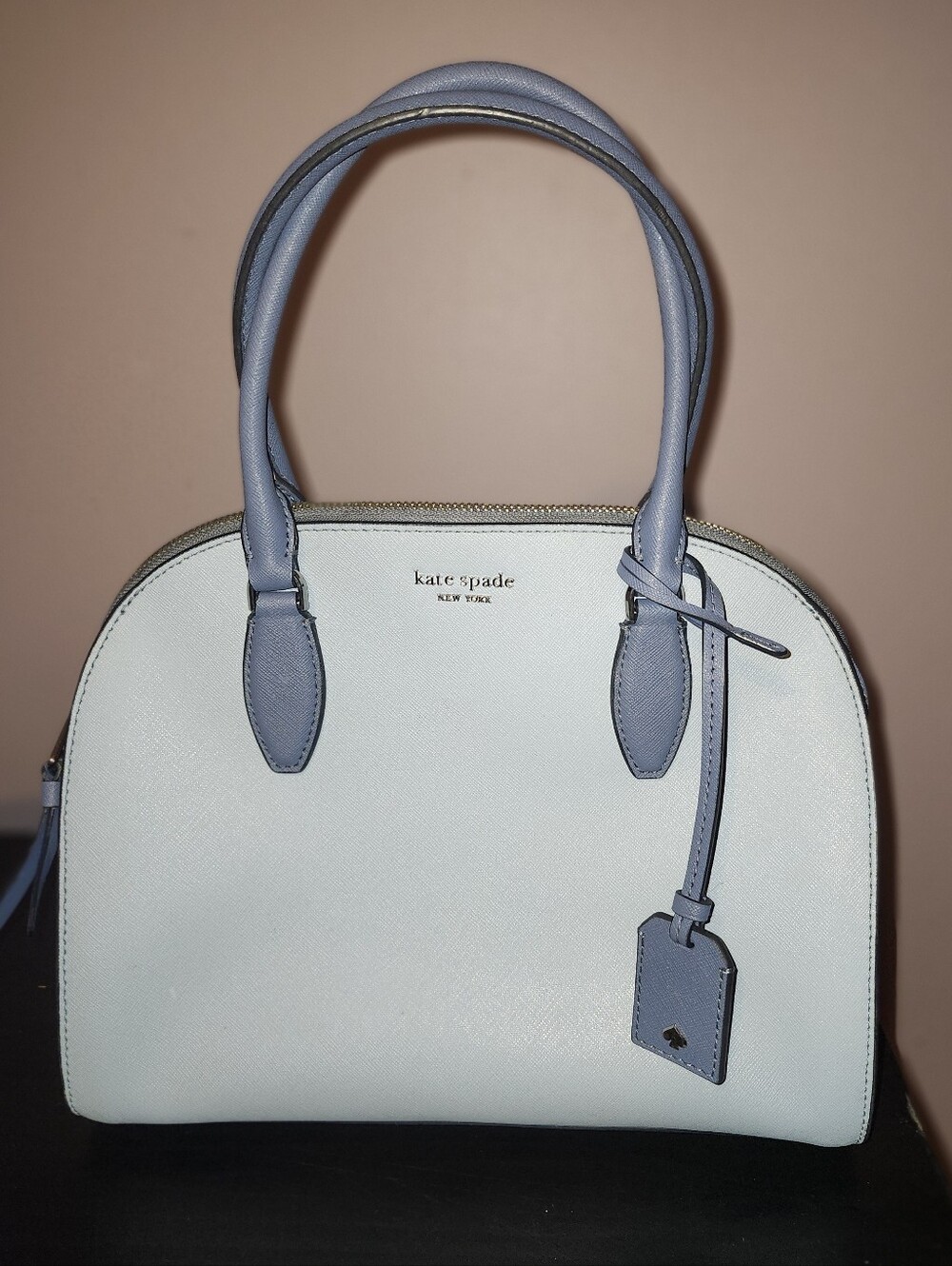 Kate Spade Reiley Medium Dome Satchel Two Toned Saffiano Leather Slate Blue